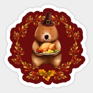 Thanksgiving Bear With Turkey Dinner Sticker